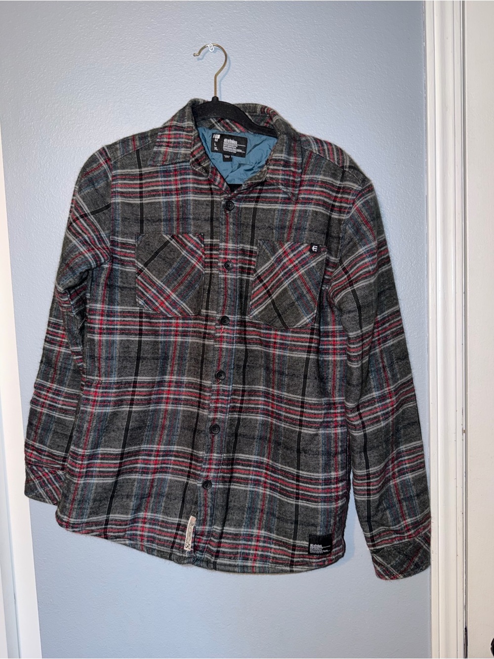 Etnies Gray Plaid Jacket with Red Accents